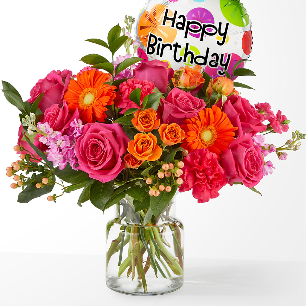 Fiesta Bouquet with Birthday Balloon – The Flower Factory, Tarzana CA