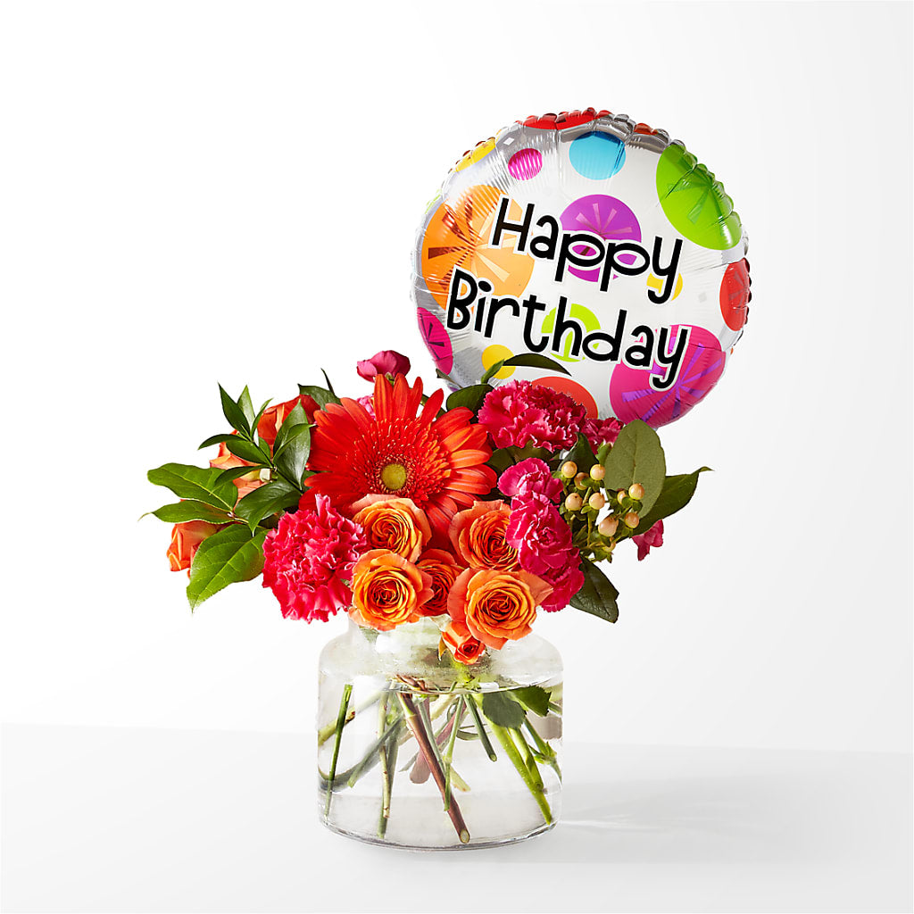 Fiesta Bouquet with Birthday Balloon – The Flower Factory, Tarzana CA