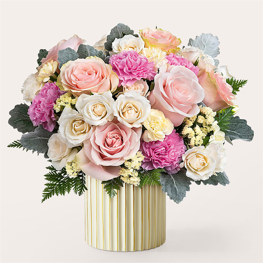Blissful Moments Bouquet with Ivory Vase – The Flower Factory, Tarzana CA