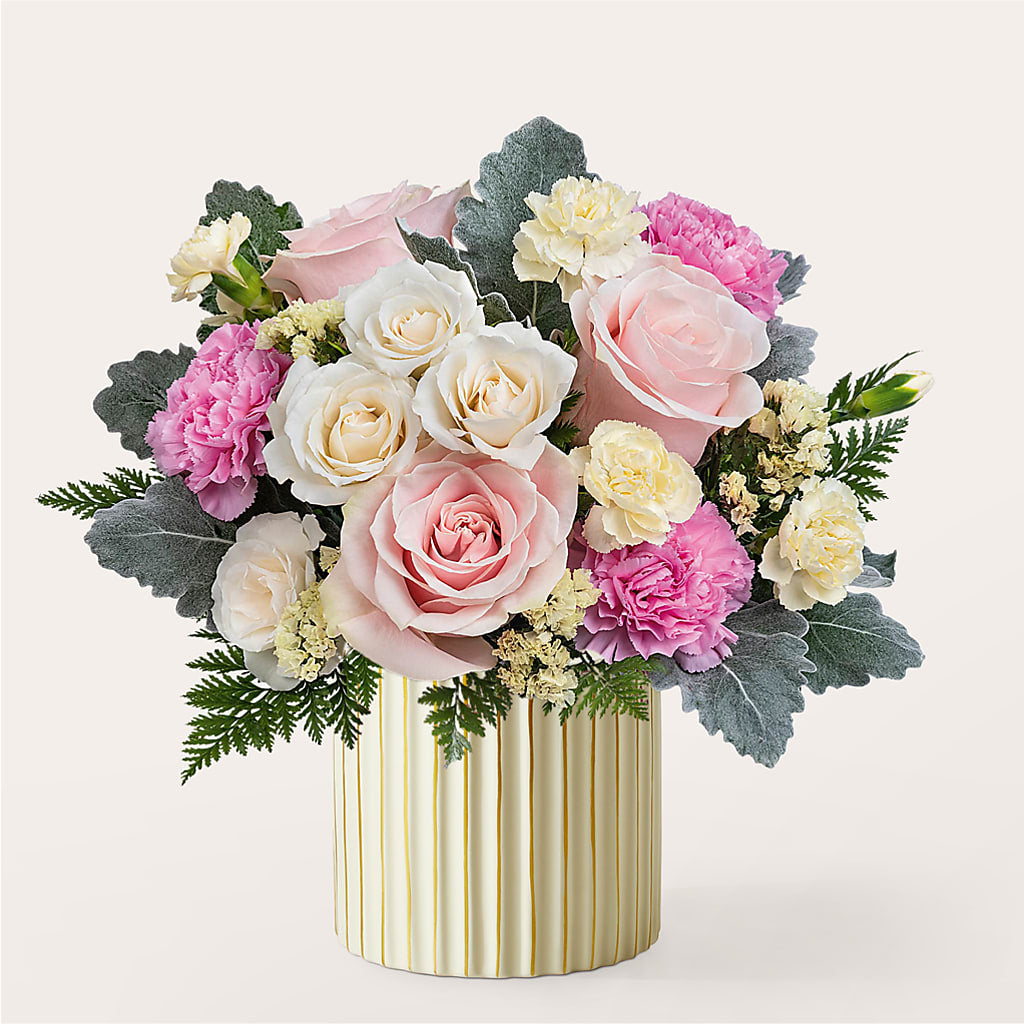 Blissful Moments Bouquet with Ivory Vase – The Flower Factory, Tarzana CA