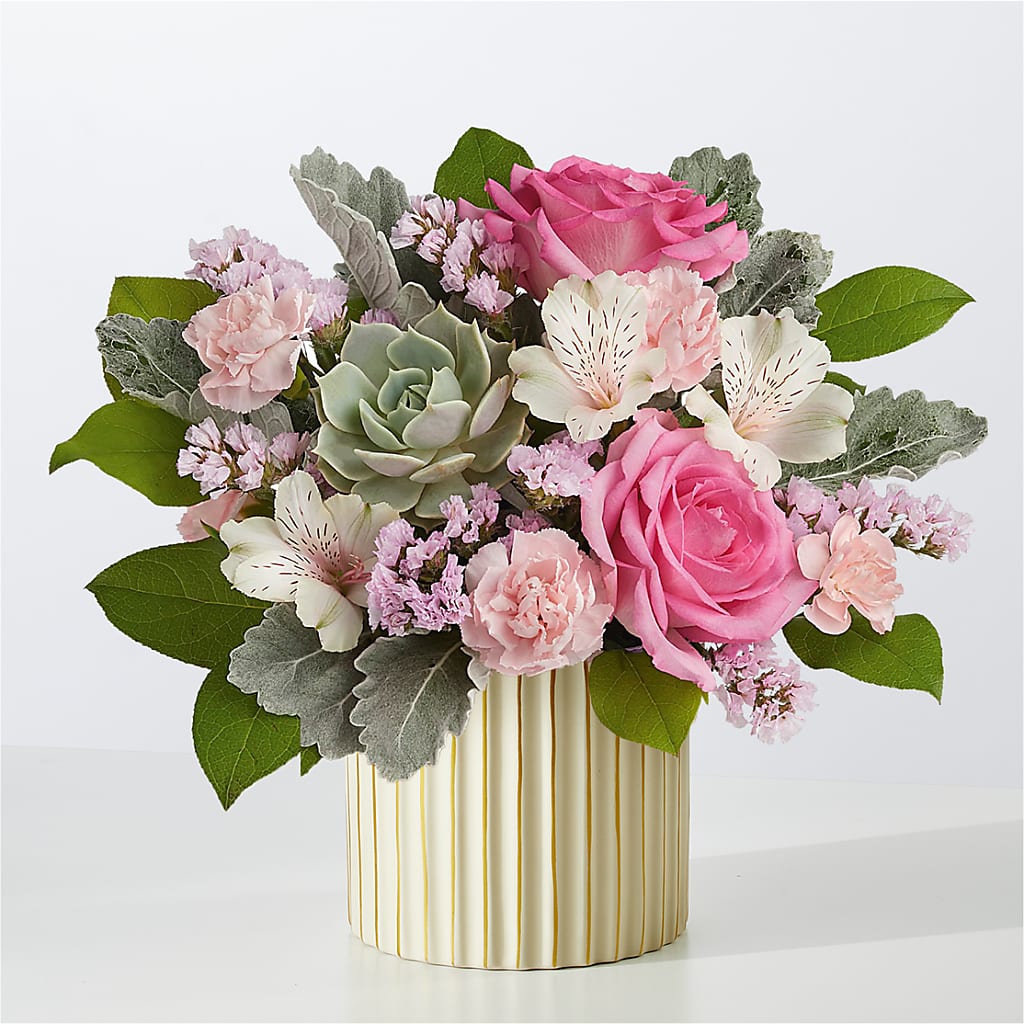Dusty Rose Bouquet with Ivory Vase – The Flower Factory, Tarzana CA
