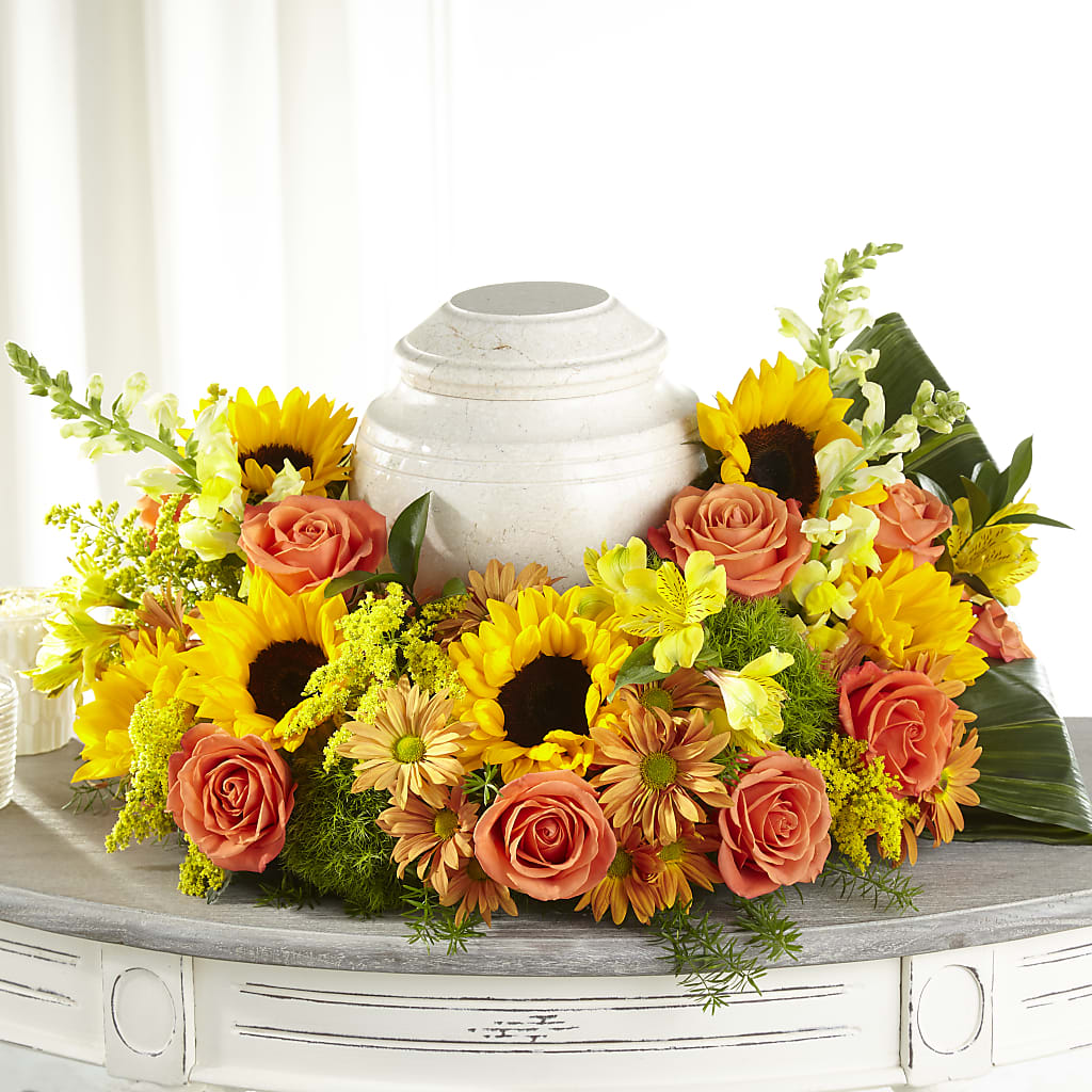 Faithful Sunflower Cremation Adornment – The Flower Factory, Tarzana CA