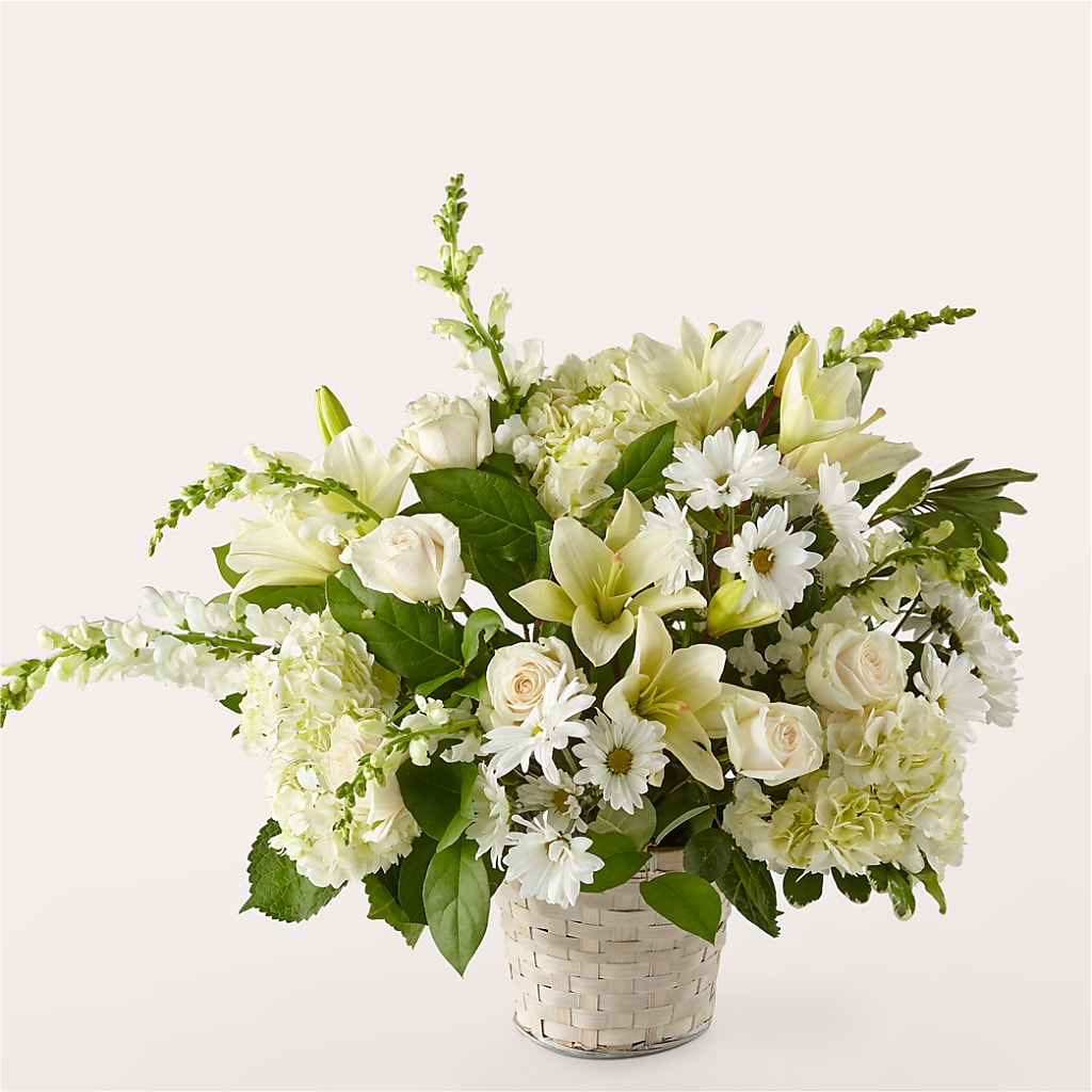Ivory Elegance Floral Basket – The Flower Factory, Tarzana CA