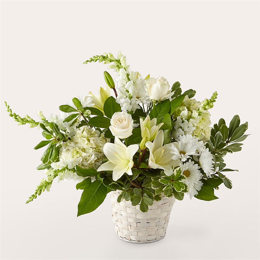 Ivory Elegance Floral Basket – The Flower Factory, Tarzana CA