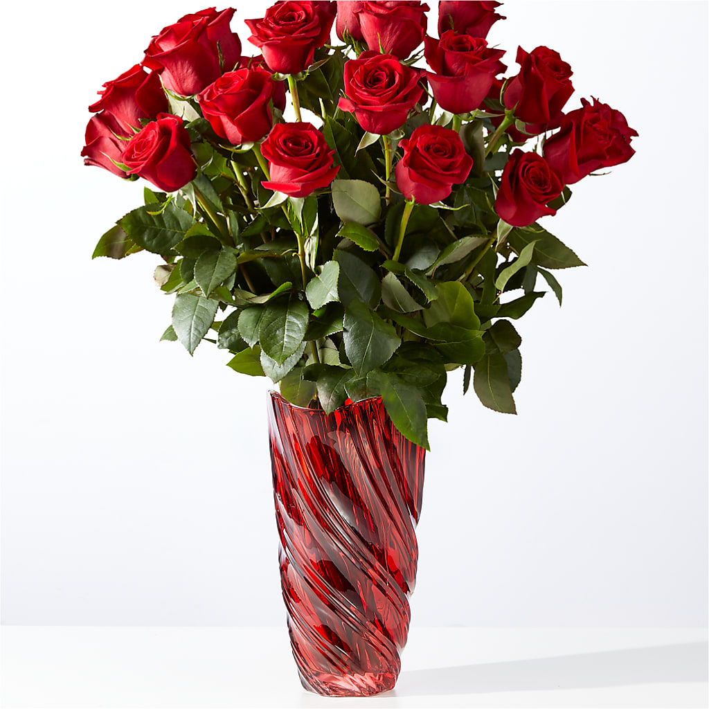 Classic Love Red Rose Bouquet with Luxe Swirl Vase – The Flower Factory, Tarzana CA