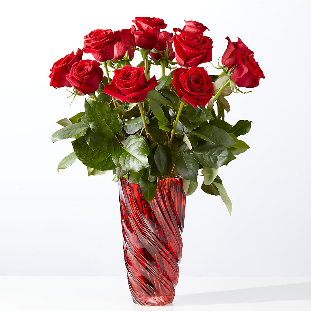 Classic Love Red Rose Bouquet with Luxe Swirl Vase – The Flower Factory, Tarzana CA