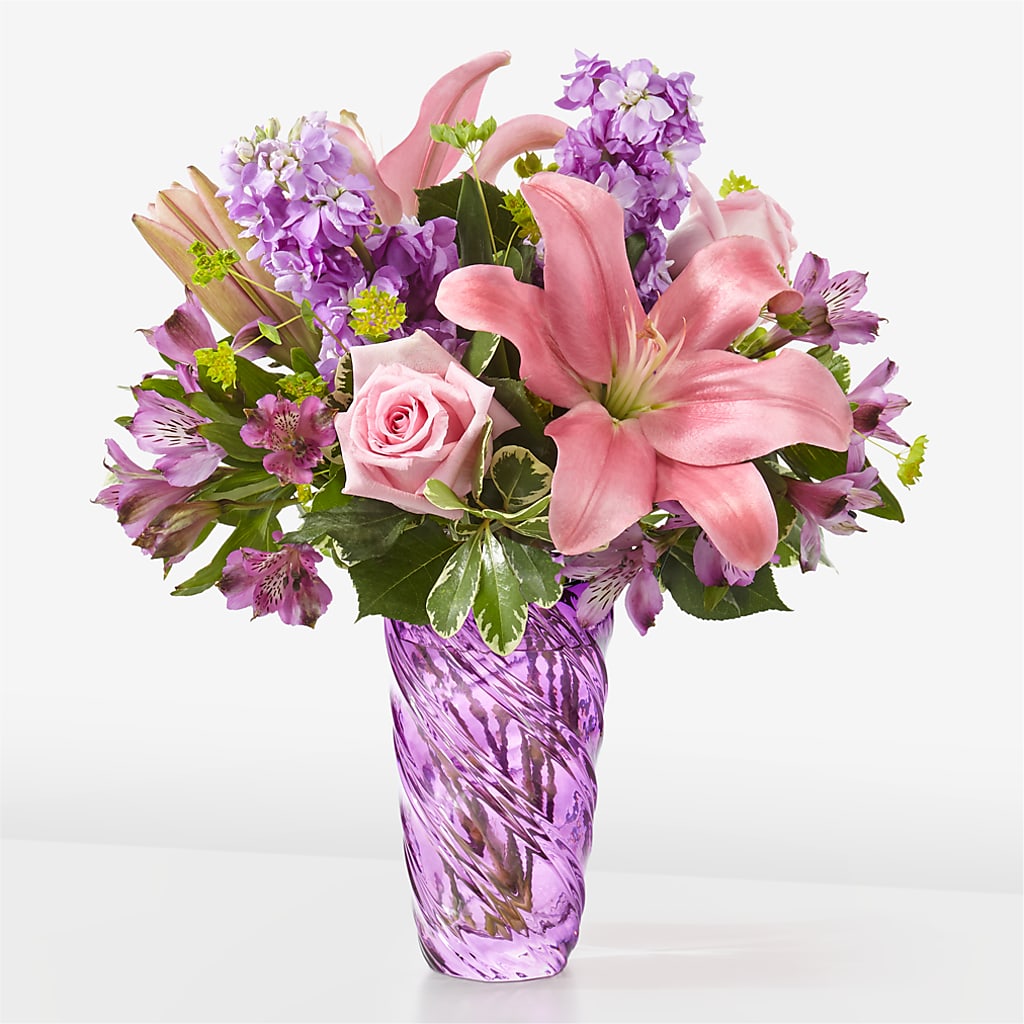 Precious Petals Bouquet with Luxe Swirl Vase – The Flower Factory, Tarzana CA