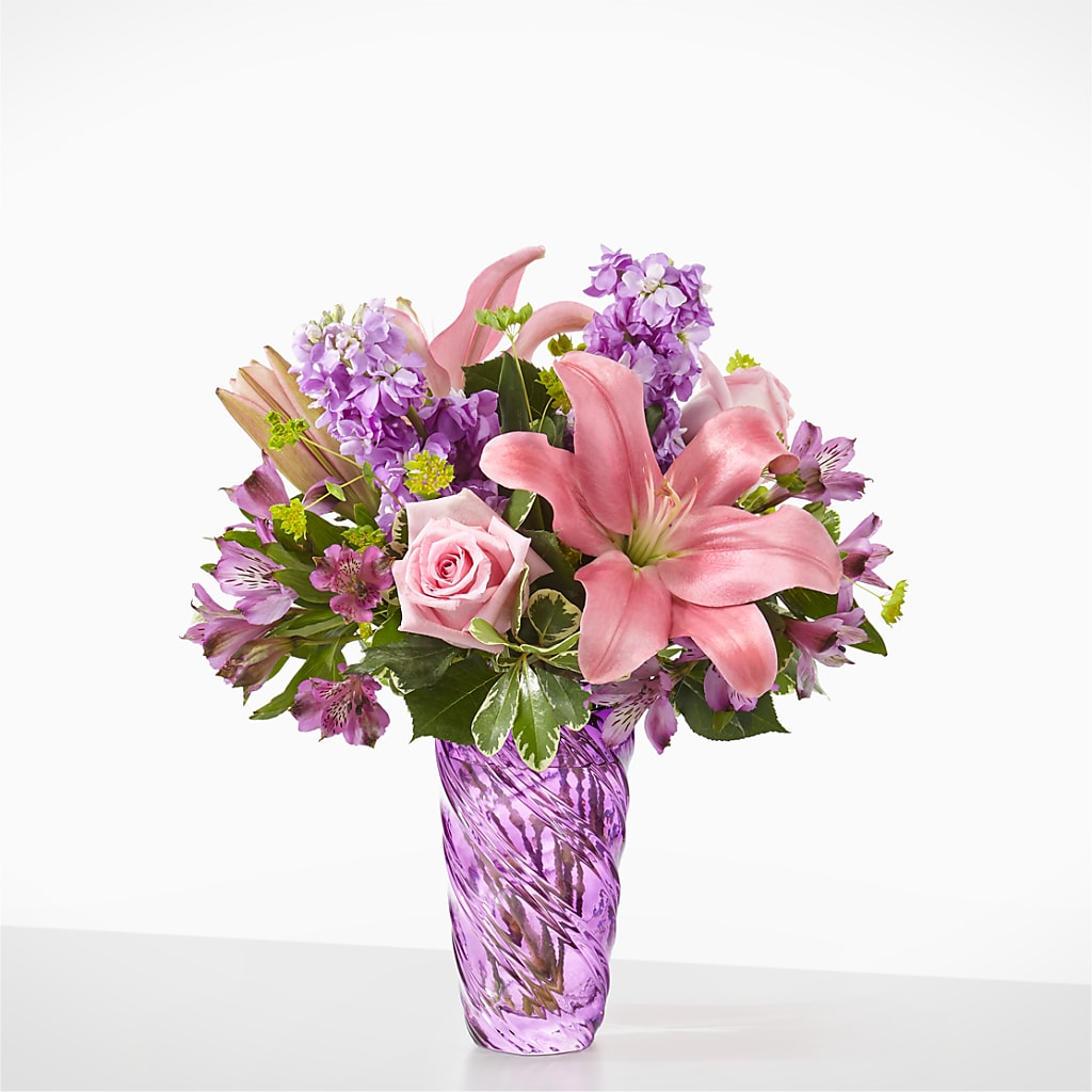 Precious Petals Bouquet with Luxe Swirl Vase – The Flower Factory, Tarzana CA