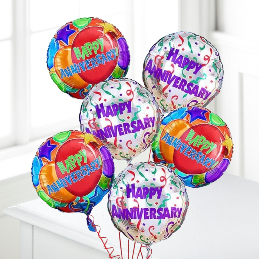 Happy Anniversary Half-Dozen Mylar Balloon Bouquet