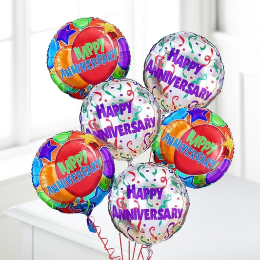 Happy Anniversary Half-Dozen Mylar Balloon Bouquet