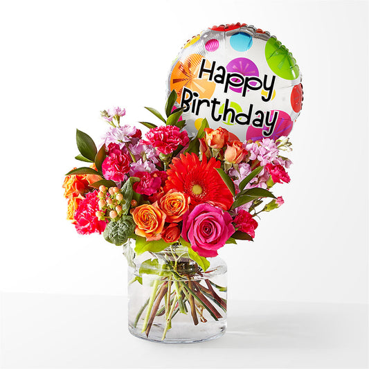 Fiesta Bouquet with Birthday Balloon –  The Flower Factory, Tarzana CA