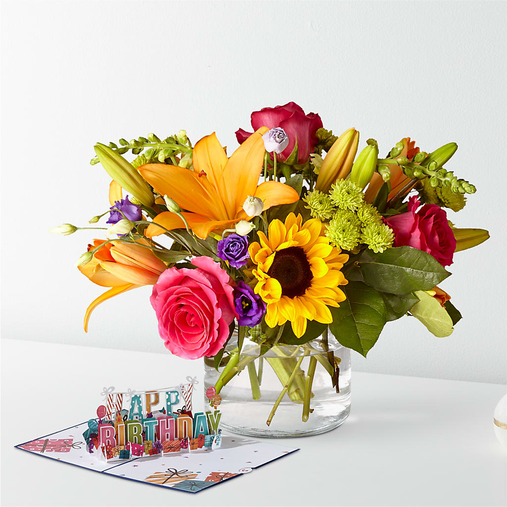 Bouquet du meilleur jour et carte pop-up d'anniversaire Lovepop®