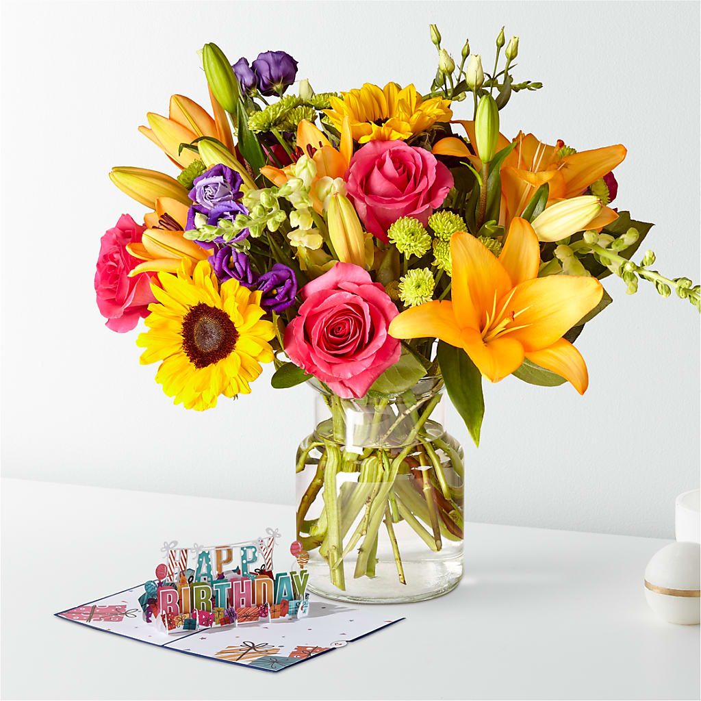 Bouquet du meilleur jour et carte pop-up d'anniversaire Lovepop®