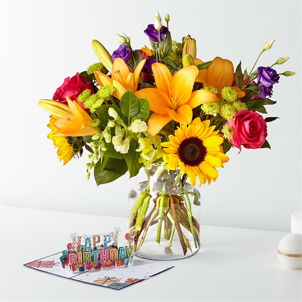 Bouquet du meilleur jour et carte pop-up d'anniversaire Lovepop®