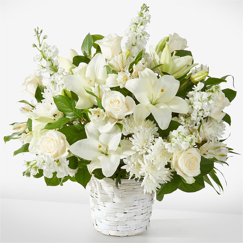 Peaceful Reflections Arrangement – white flower arrangement