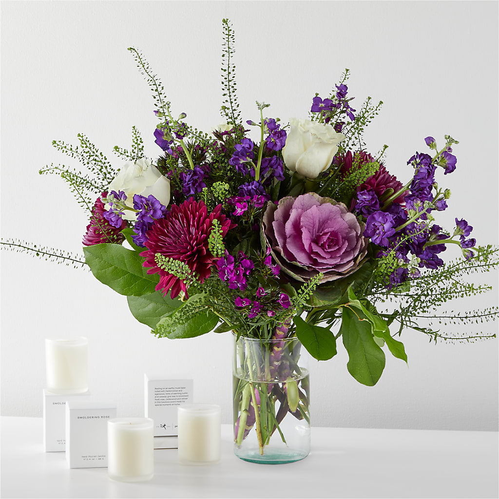 Ensemble bouquet et bougies Dusk Blooms