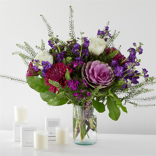 Ensemble bouquet et bougies Dusk Blooms