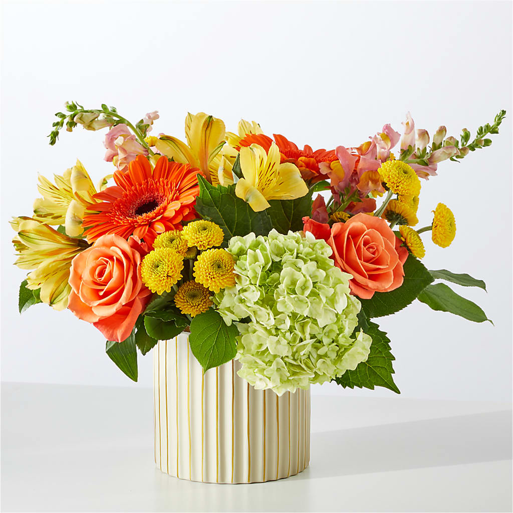 Autumn Sunshine Bouquet with Ivory Vase –  The Flower Factory, Tarzana CA