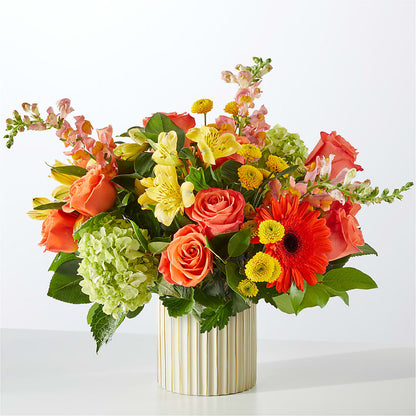 Autumn Sunshine Bouquet with Ivory Vase –  The Flower Factory, Tarzana CA