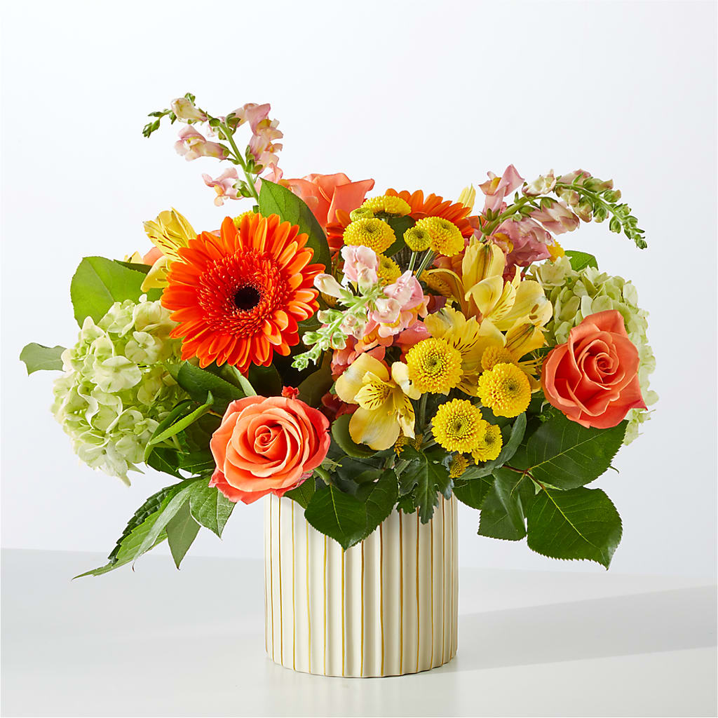 Autumn Sunshine Bouquet with Ivory Vase –  The Flower Factory, Tarzana CA