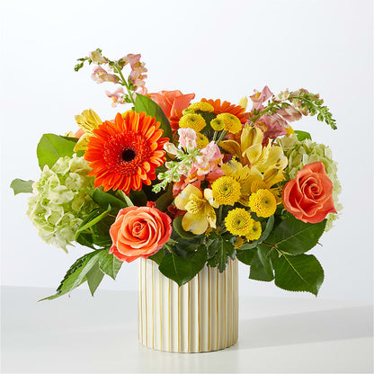 Autumn Sunshine Bouquet with Ivory Vase –  The Flower Factory, Tarzana CA