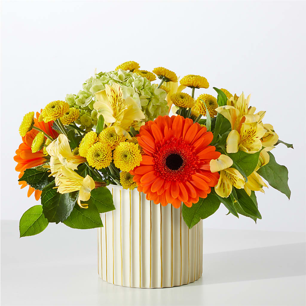 Autumn Sunshine Bouquet with Ivory Vase –  The Flower Factory, Tarzana CA