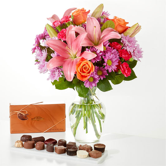 Un seul et unique bouquet et paquet de chocolat