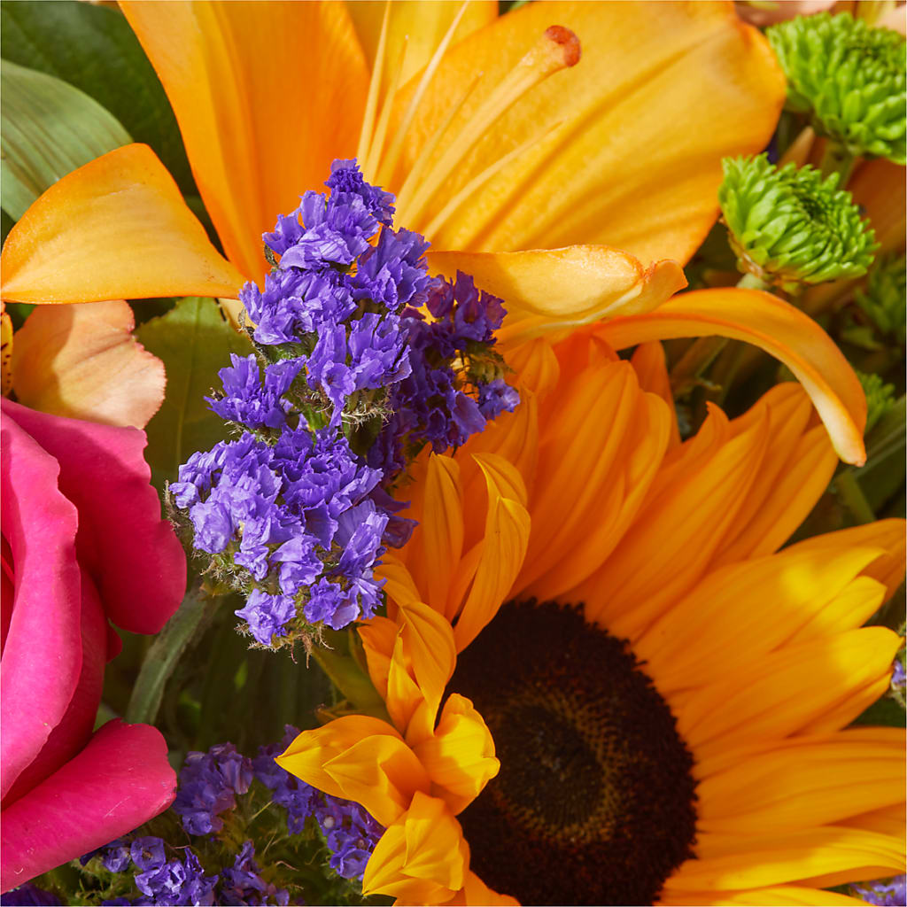 Joyful Bouquet – green, orange, pink, purple, yellow flower