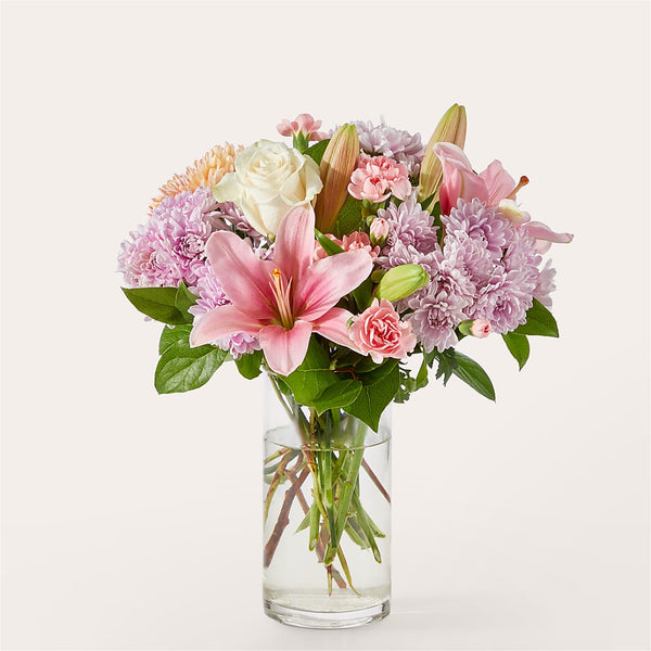 Gelato Bouquet – ivory, lavender, peach, pink flower arrangement
