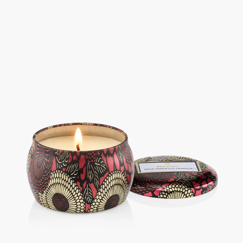 Goji Tarocco Orange Mini Tin Candle –  The Flower Factory, Tarzana CA