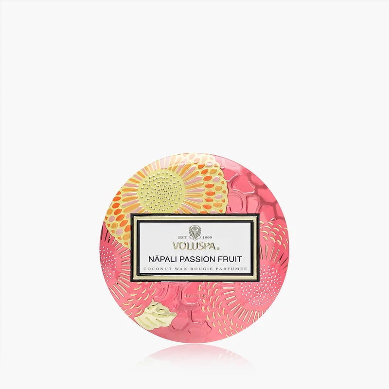 Voluspa Nāpali Passion Fruit Mini Tin Candle (4oz)  –  The Flower Factory, Tarzana CA