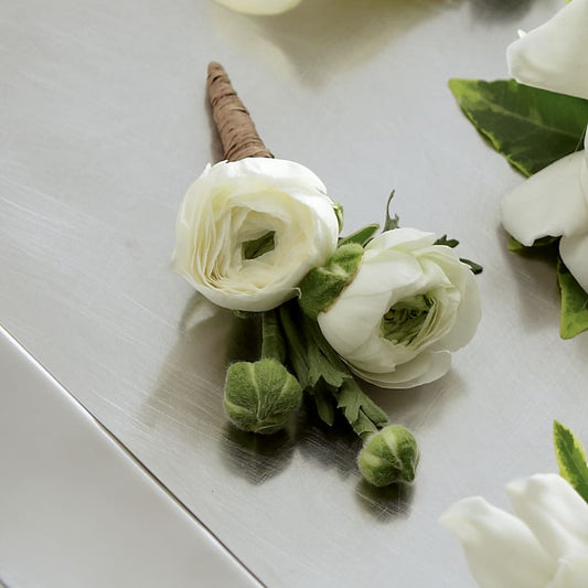 White Ranunculus Boutonniere –  The Flower Factory, Tarzana CA