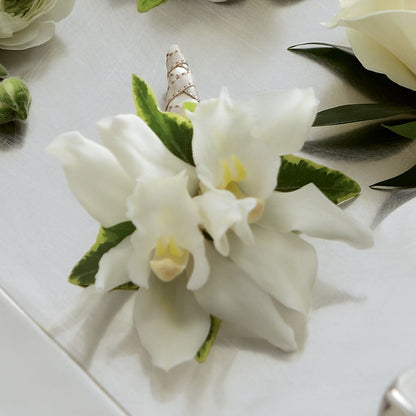White Mini Cymbidium Boutonniere –  The Flower Factory, Tarzana CA